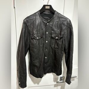 AllSaints Spitalfields Black Leather Jacket Medium Biker Style